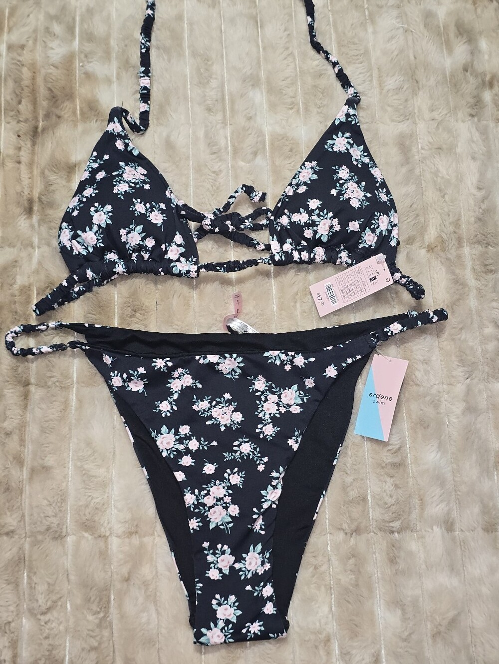 ardene Black Floral Triangle Bikini Set